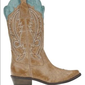 Tan & Turquoise Cowboy Boots